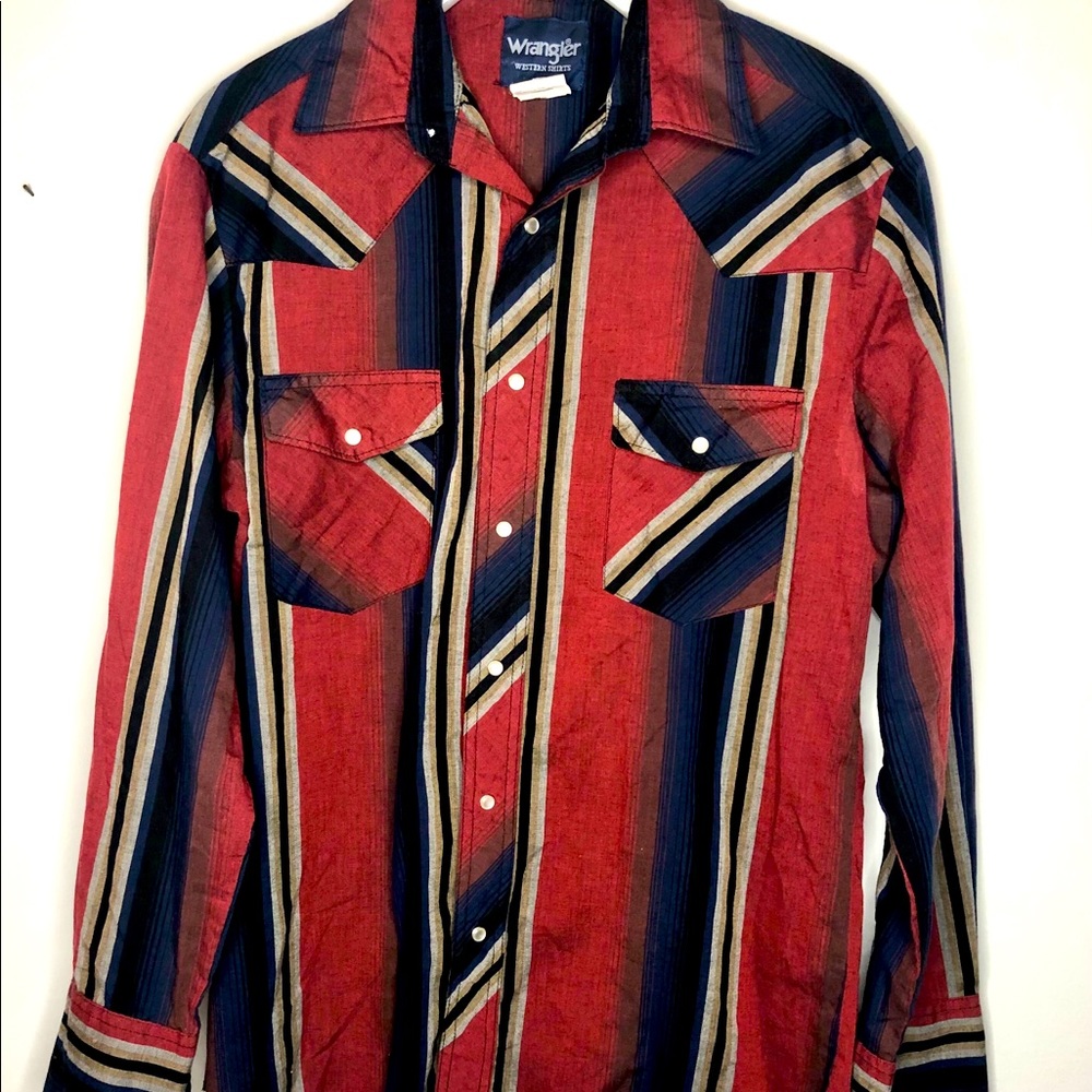 VNTG Western Wrangler striped pearl snaps. 90s Med